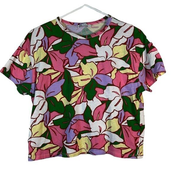 Zara Tops - Zara Multi Color Floral Crop Top Printed Shirt Size Small EUC #0670-AZ